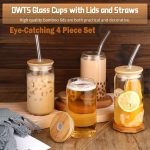 DWTS DANWEITESI Glass Cups with Lids and Straws 6pcs Set 16oz Iced Coffee Cups,Glass Coffee Cups,Beer Can Glass with Lids and Straw - Image 7